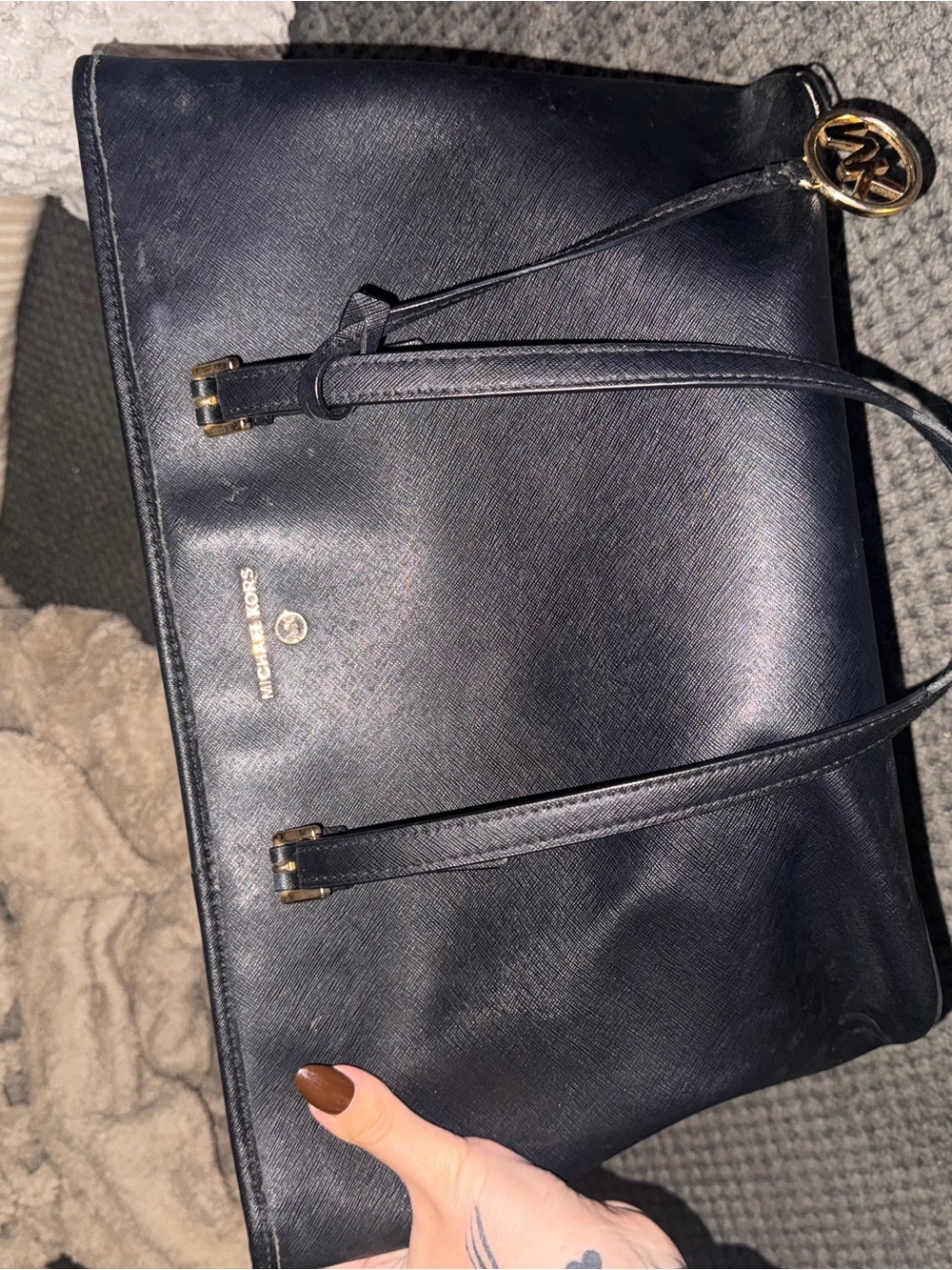 Michael Kors black Saffiano Leather Tote with Gold Hardware